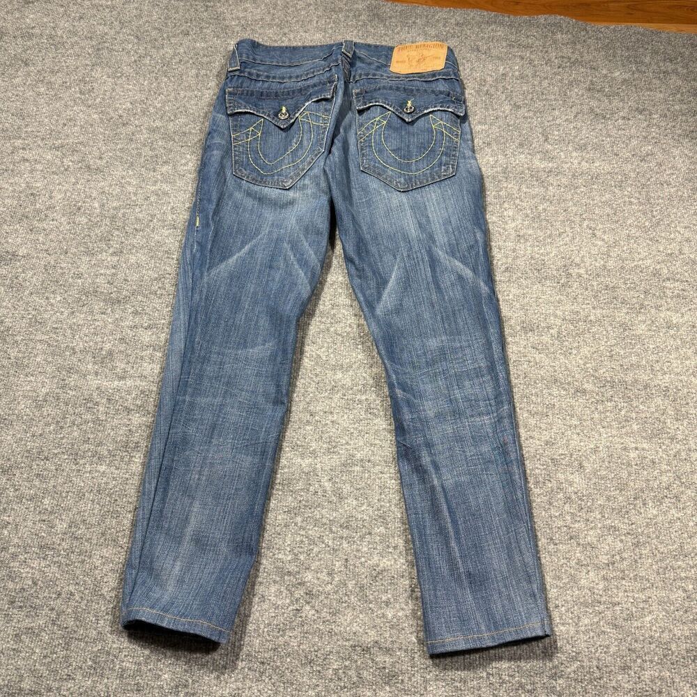 True Religion Jeans Womens 29 Straight Thick Stitch Flap Denim Medium Wash 29x28